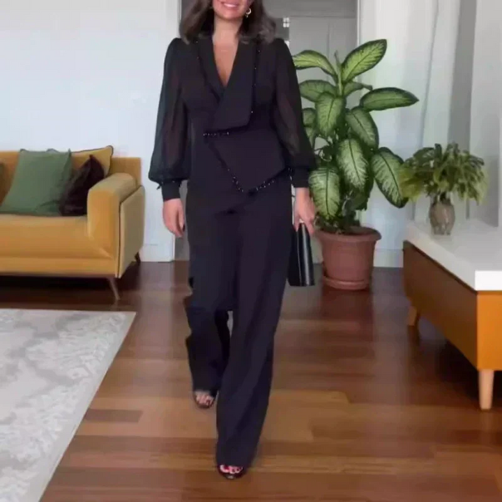 Levoire | Elegante Haut Avec Perles Pantalon Large