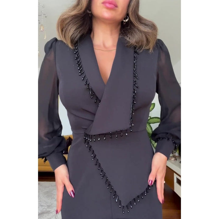 Levoire | Elegante Haut Avec Perles Pantalon Large