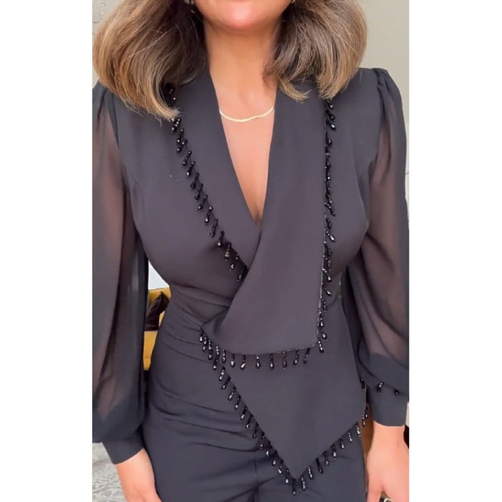 Levoire | Elegante Haut Avec Perles Pantalon Large