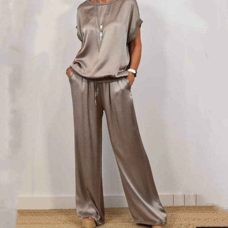 Levoire | Ensemble En Satin À Deux Pièces Gris