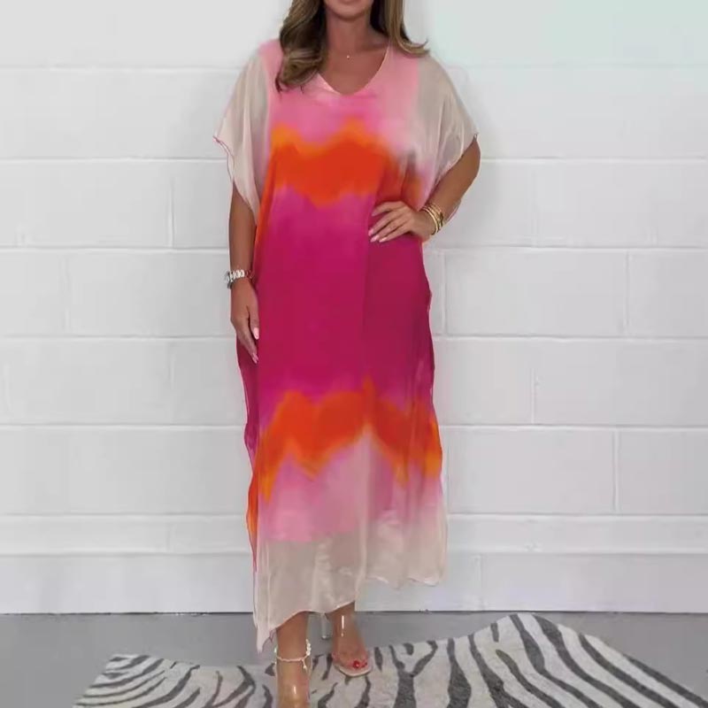 Levoire | Confortable Lâche Chiffon Teint Claboussure Robe Fr Femmes Rose foncé