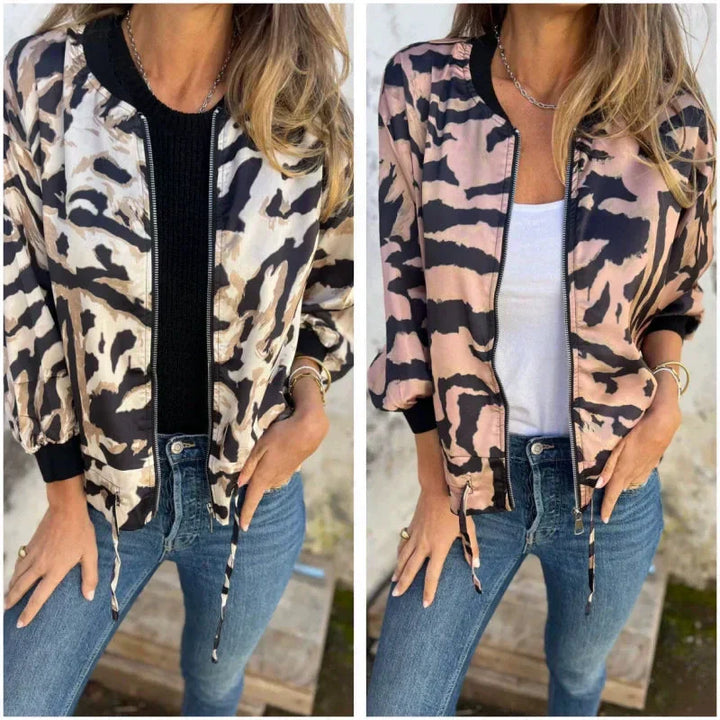 Levoire | Veste Bomber D'Automne Avec Imprimé Zèbre Et Fermeture Éclair