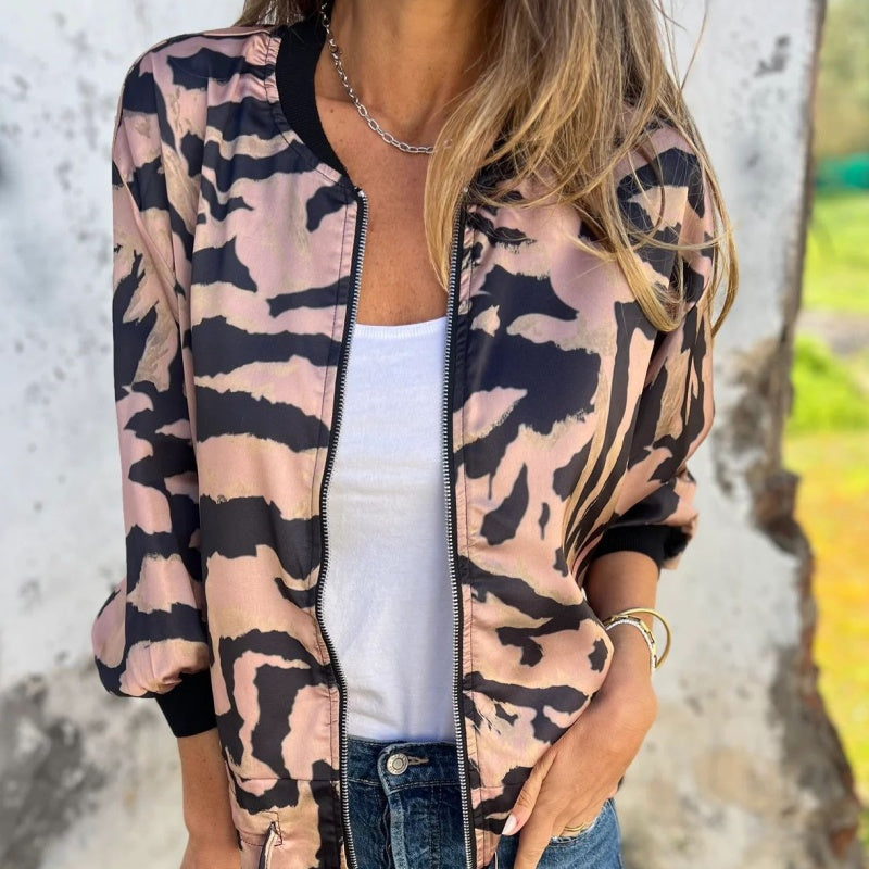 Levoire | Veste Bomber D'Automne Avec Imprimé Zèbre Et Fermeture Éclair
