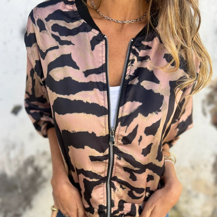 Levoire | Veste Bomber D'Automne Avec Imprimé Zèbre Et Fermeture Éclair