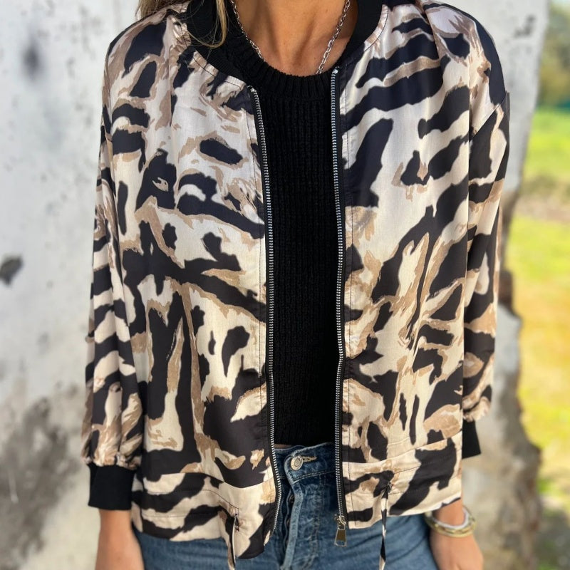 Levoire | Bomber Jacket Avec Zip Et Imprim Zèbre Pour Femmes Beige