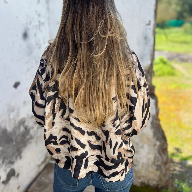 Levoire | Veste Bomber D'Automne Avec Imprimé Zèbre Et Fermeture Éclair