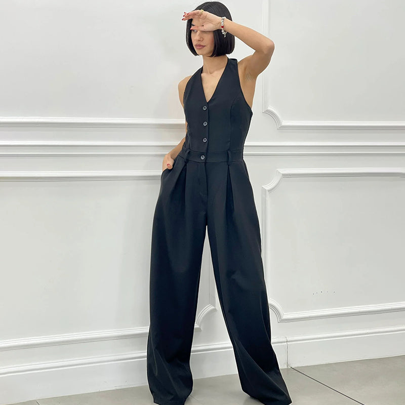 Levoire | Éloïse Combinaison Élégante Avec Boutons Et Jambes Ample Pour Femmes