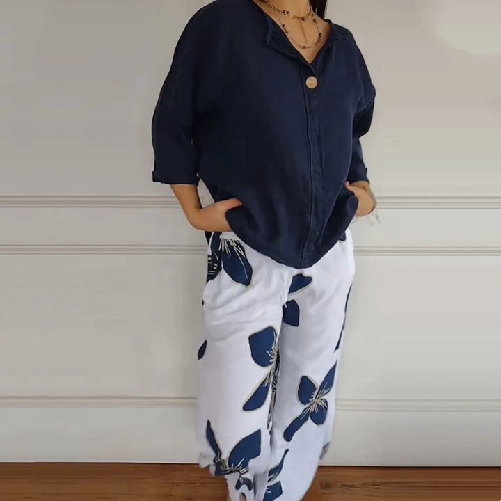 Levoire | D'Un Haut Imprimé À Encolure Ronde Et Pantalon Pour Femmes Bleu