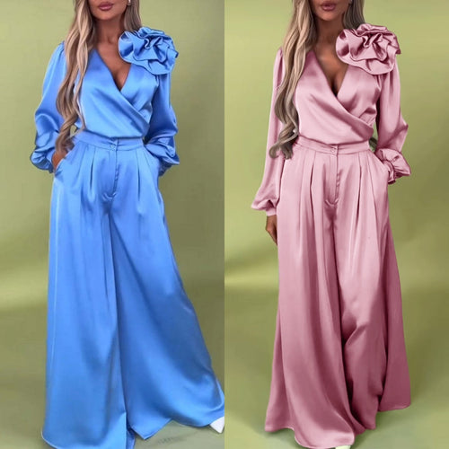 Levoire | Ensemble Top À Col En V Et Pantalon Large Pour Femmes