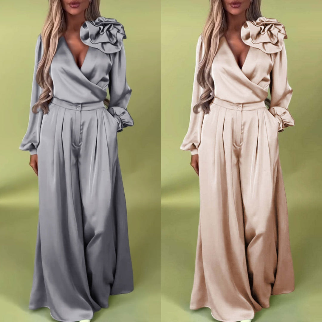 Levoire | Ensemble Top À Col En V Et Pantalon Large Pour Femmes
