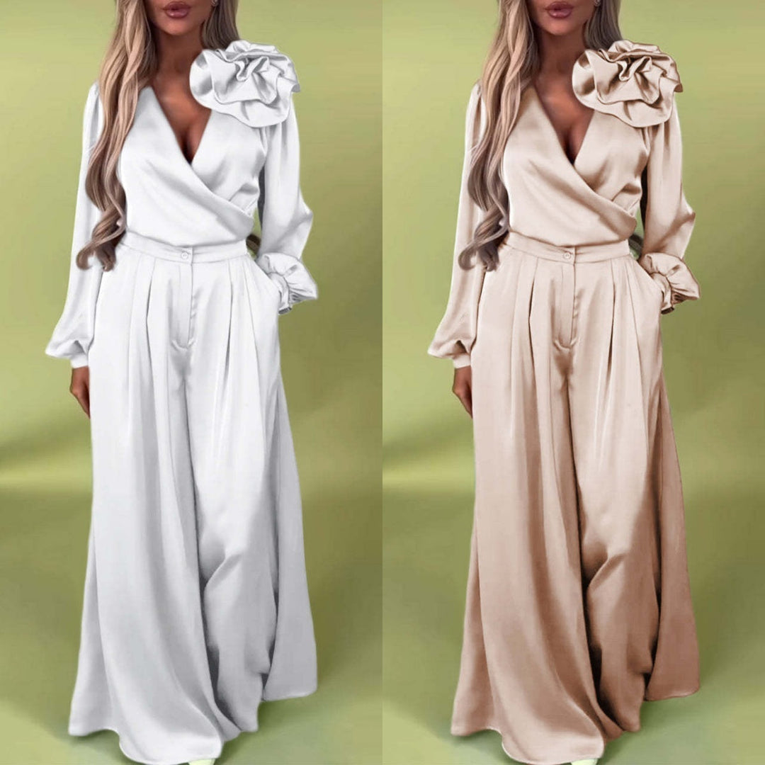 Levoire | Ensemble Top À Col En V Et Pantalon Large Pour Femmes