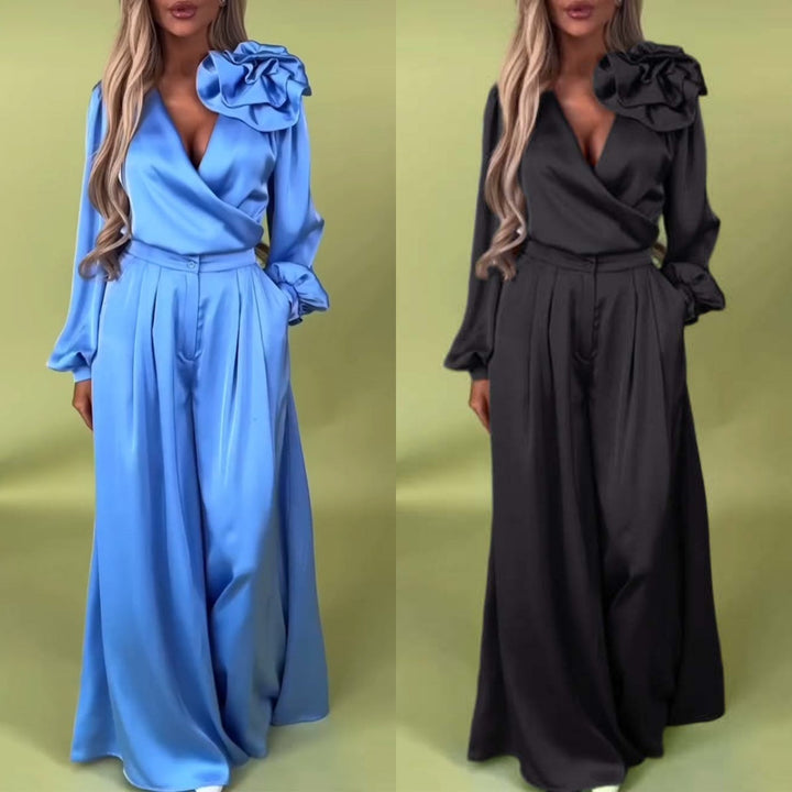 Levoire | Ensemble Top À Col En V Et Pantalon Large Pour Femmes