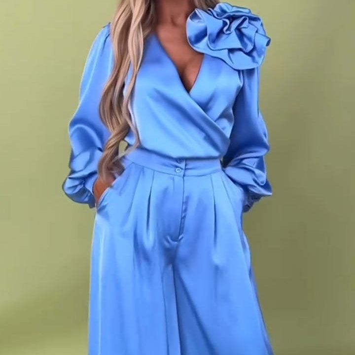 Levoire | Ensemble Top À Col En V Et Pantalon Large Pour Femmes