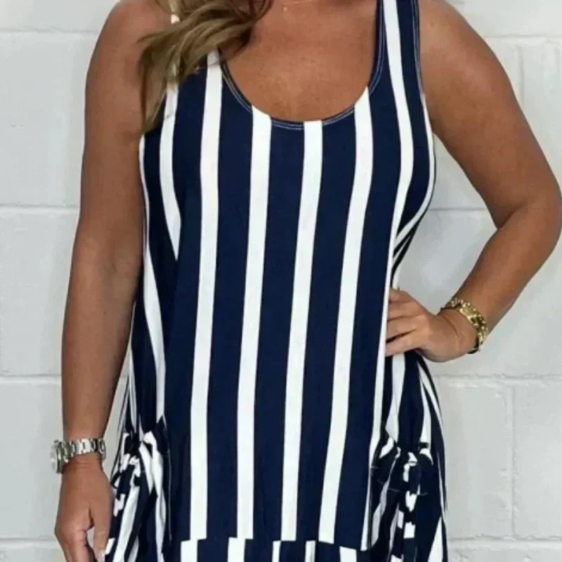 Levoire | Robe Rayée Avec Ceinture À Nœud Et Poche Avant