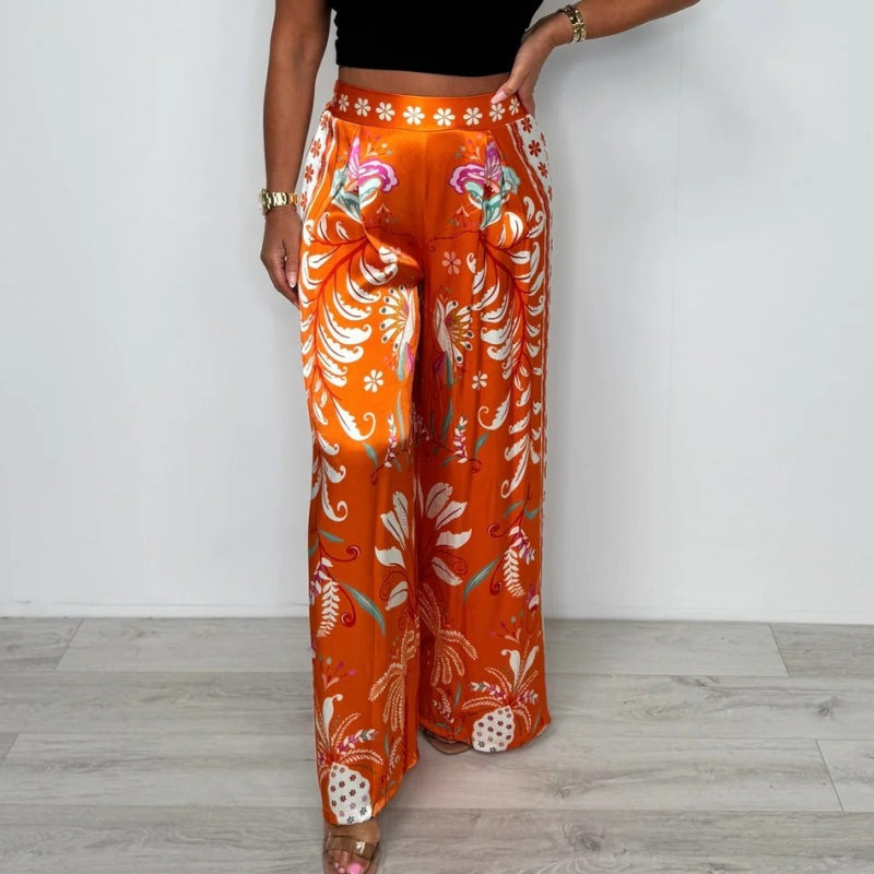 Levoire | Pantalon Large En Satin Imprimé Orange