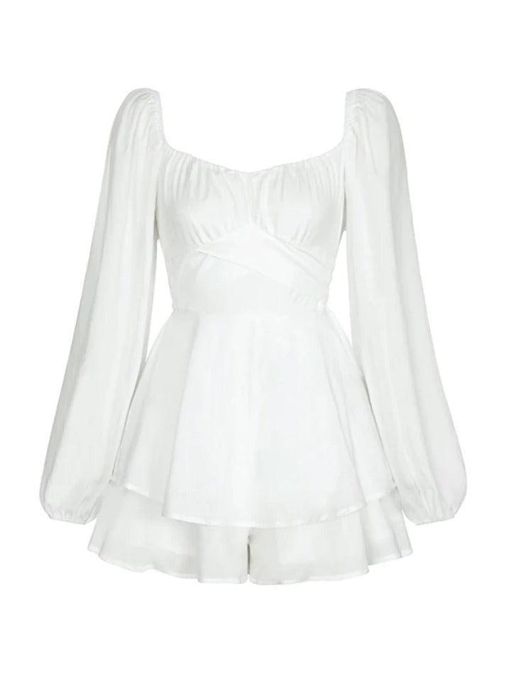 Levoire | Robe Mini À Manches Lanternes Avec Décolleté Carré À Volants Blanc