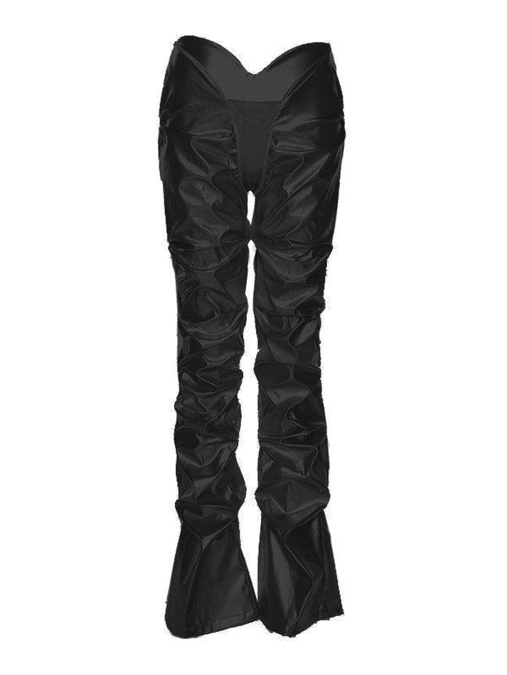 Levoire | Pantalon En Cuir Taille Basse Empilé Noir