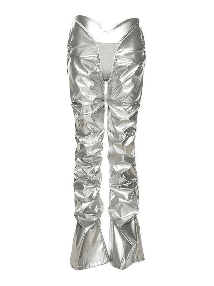 Levoire | Pantalon En Cuir Taille Basse Empilé Argent