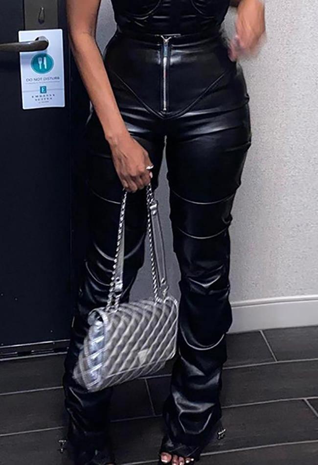 Levoire | Pantalon En Cuir Pu Empilé