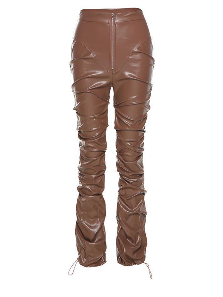 Levoire | Pantalon En Cuir Pu Empilé Braun