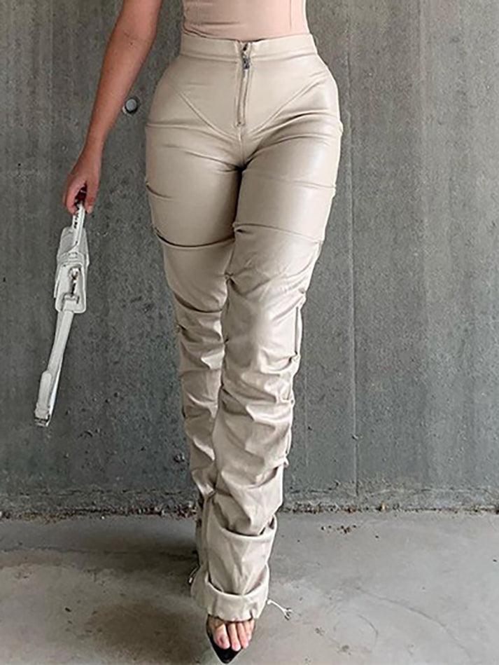 Levoire | Pantalon En Cuir Pu Empilé Blanc