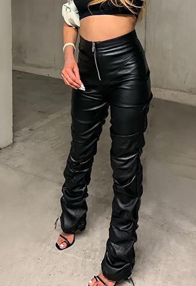 Levoire | Pantalon En Cuir Pu Empilé Noir