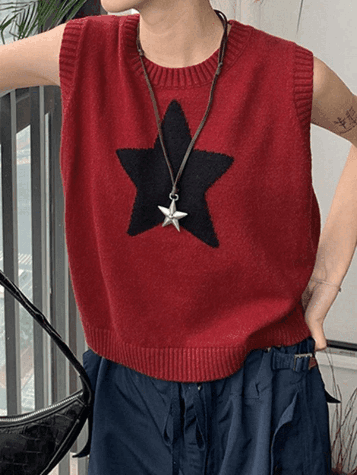 Levoire | Pull Court Gilet Jacquard Étoile Col Rond