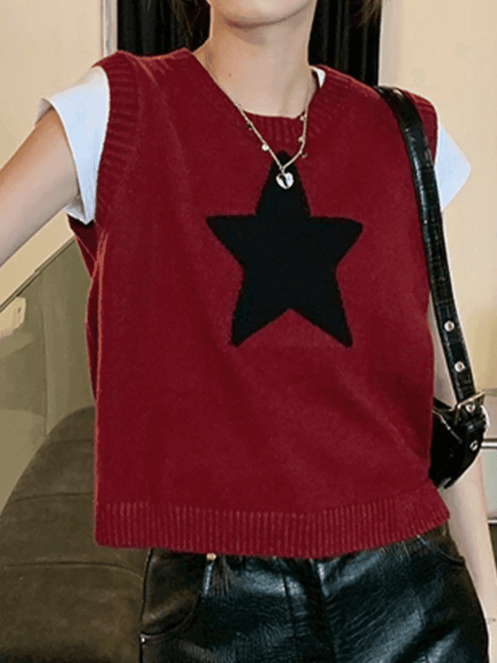 Levoire | Pull Court Gilet Jacquard Étoile Col Rond