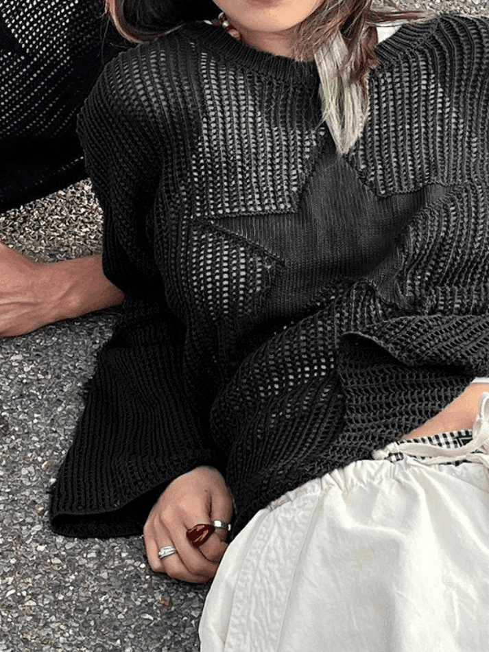 Levoire | Top En Jacquard Étoile Au Crochet Noir