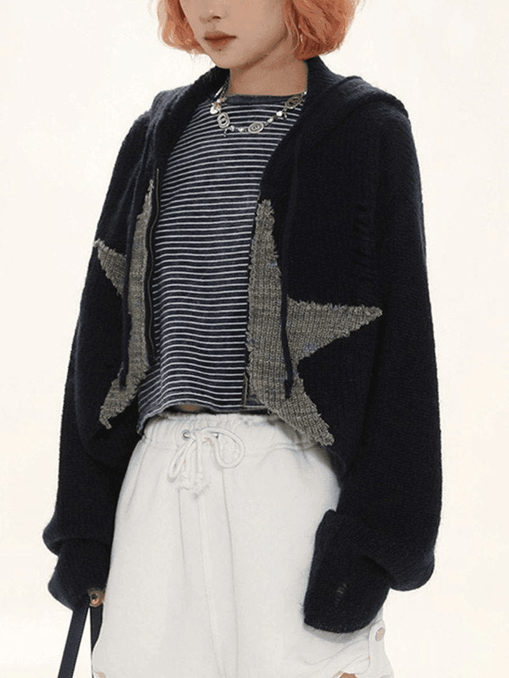 Levoire | Veste À Capuche En Tricot À Zip Étoile Jacquard