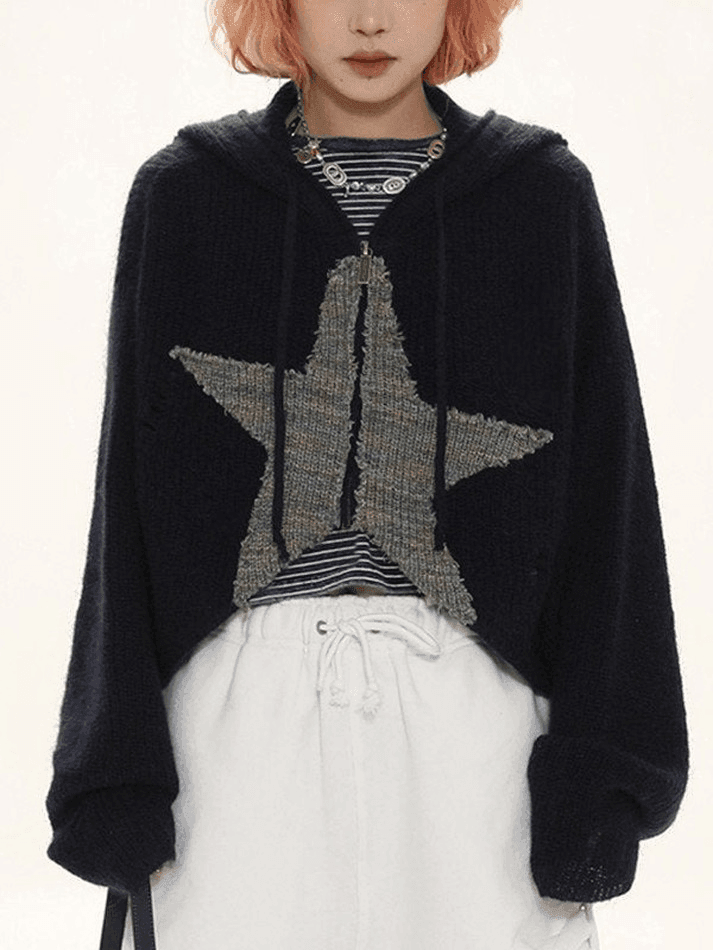 Levoire | Veste À Capuche En Tricot À Zip Étoile Jacquard Gris Taille unique