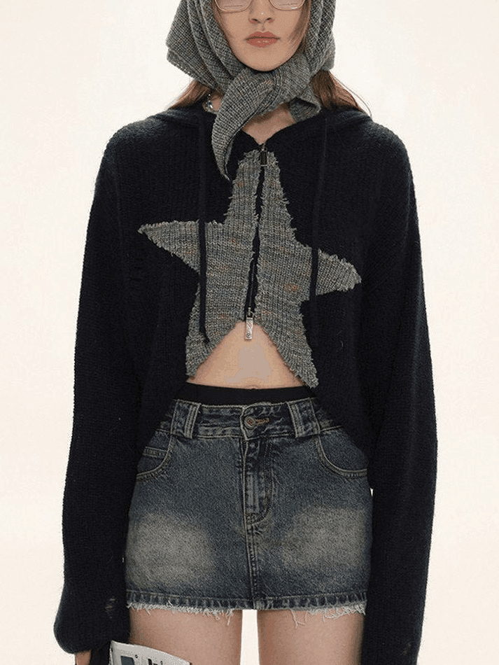 Levoire | Veste À Capuche En Tricot À Zip Étoile Jacquard