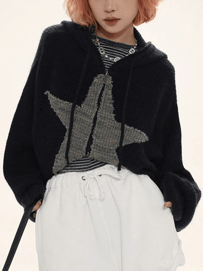 Levoire | Veste À Capuche En Tricot À Zip Étoile Jacquard