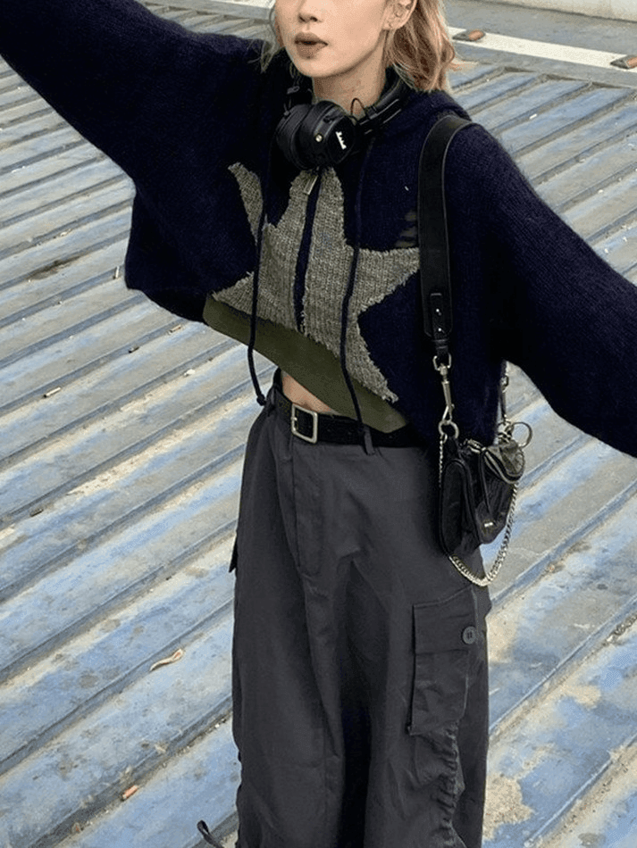 Levoire | Veste À Capuche En Tricot À Zip Étoile Jacquard