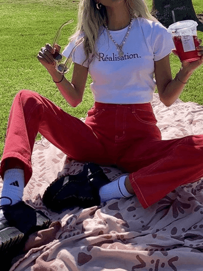 Levoire | Détail Brodé Jeans Boyfriend Délavés Rot