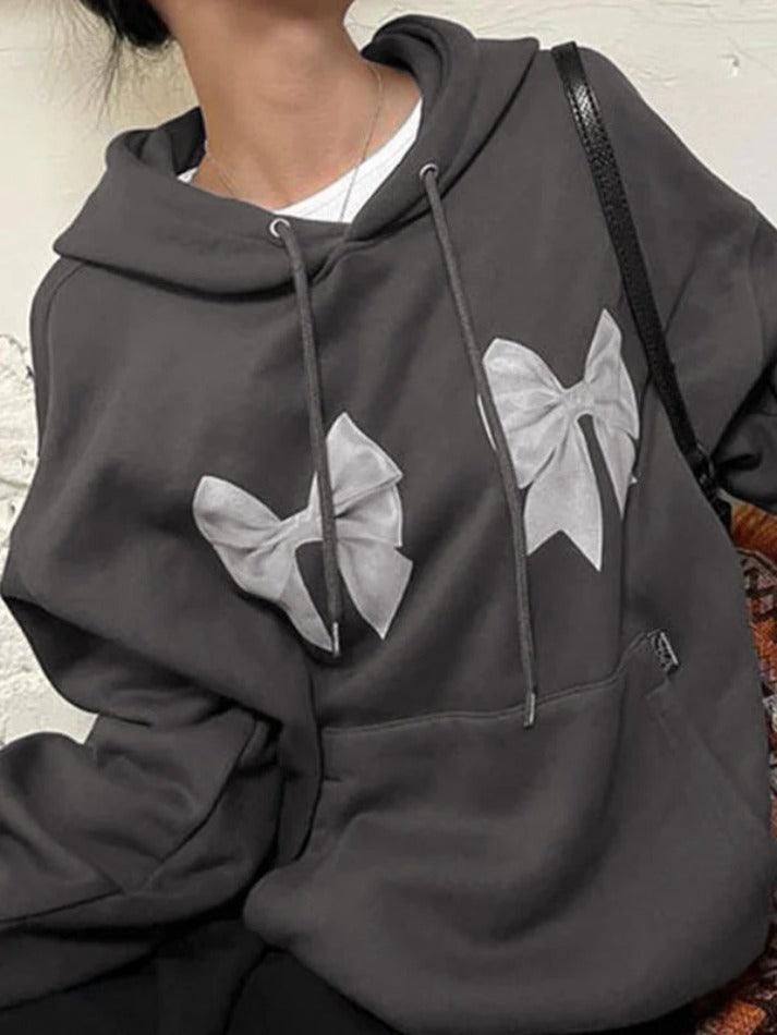 Levoire | Sweat À Capuche Surdimensionné Avec Impression Street Bow Et Cordon De Serrage Gris