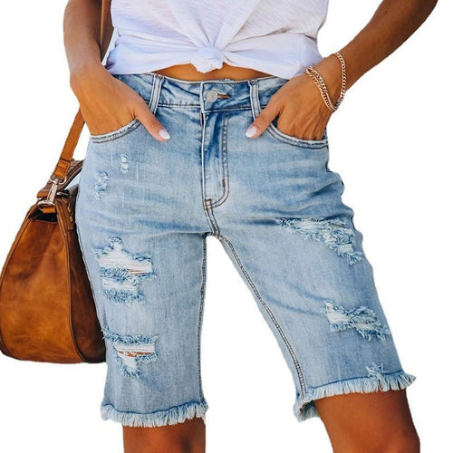 Levoire | Street Fransen hautement élastiques pantalons crayon taille moyenne coupe pantalons jeans déchirés