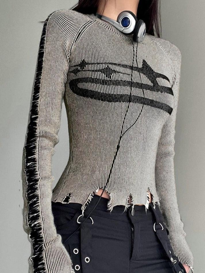 Levoire | Street Déchiré Splice Ourlet Effiloché Pull-Over Kaki