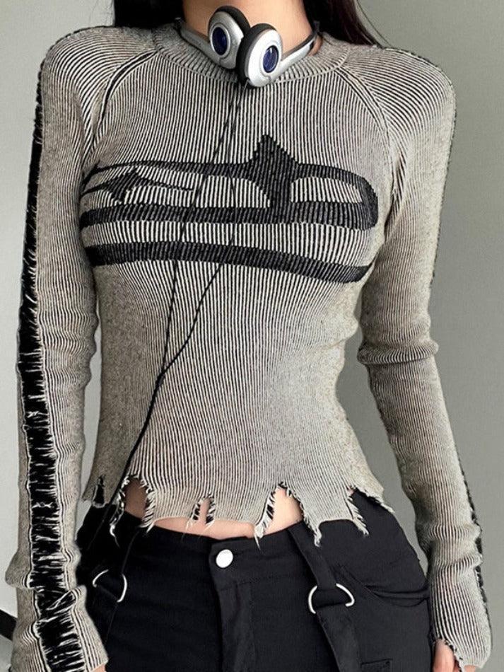 Levoire | Street Déchiré Splice Ourlet Effiloché Pull-Over