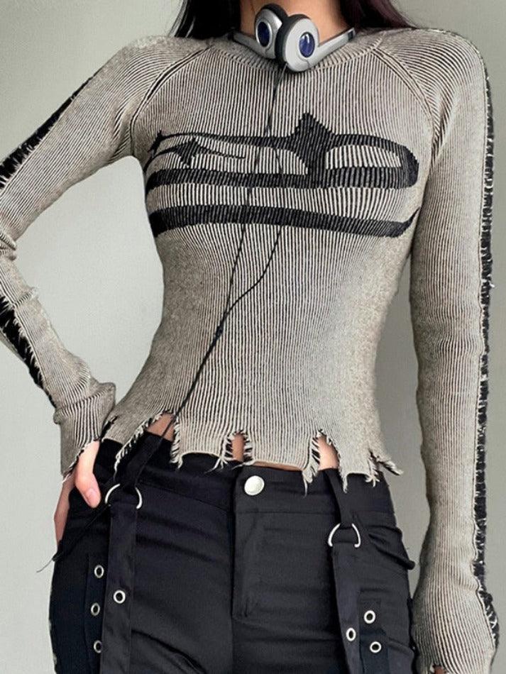 Levoire | Street Déchiré Splice Ourlet Effiloché Pull-Over