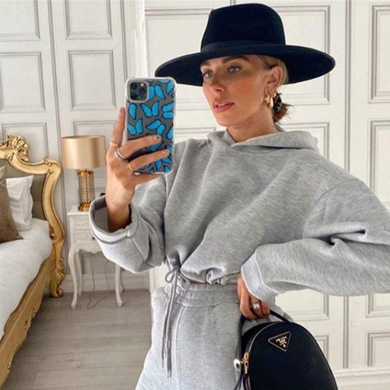 Levoire | Ensemble Stylé Tendance Avec Sweat À Capuche & Jogging Gris clair