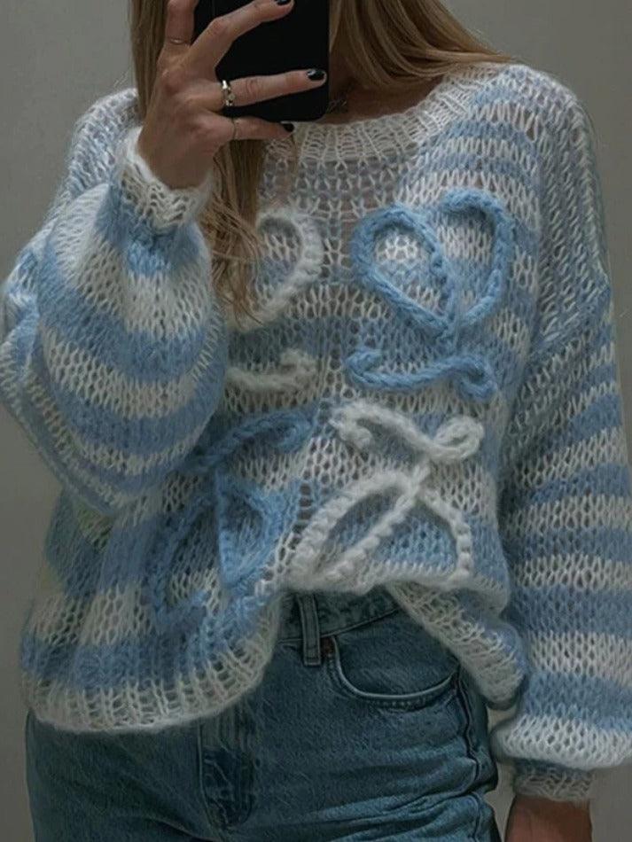 Levoire | Pull Oversized En Crochet Rayé Bleu