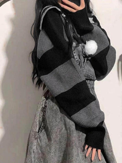 Levoire | Pull À Col Capuche Baggy En Tricot À Rayures