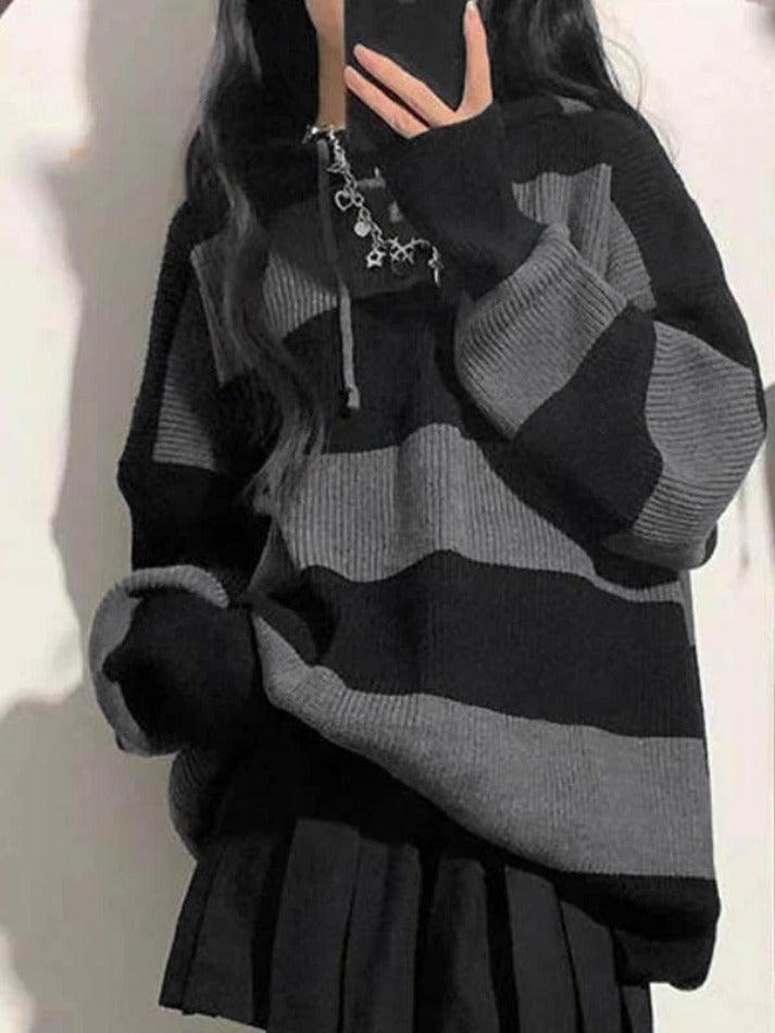 Levoire | Pull À Col Capuche Baggy En Tricot À Rayures Gris