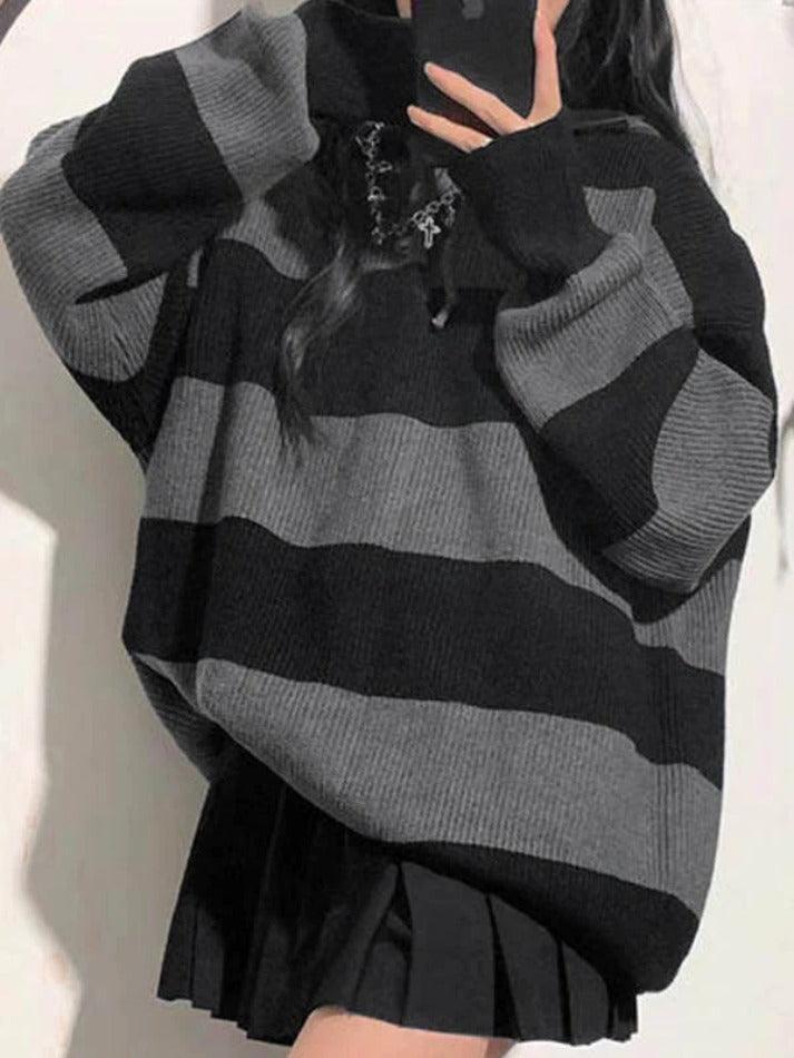 Levoire | Pull À Col Capuche Baggy En Tricot À Rayures