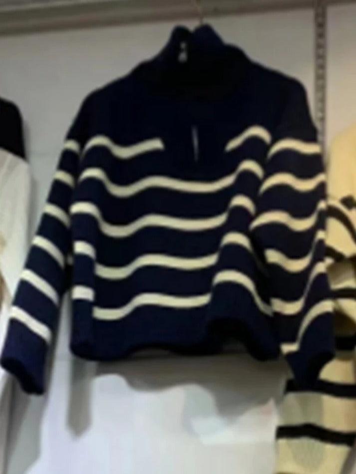Levoire | Rayures Splice Col Revers Pull Demi-Zip