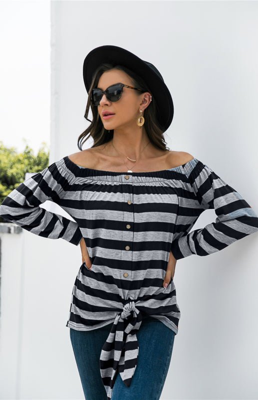 Levoire | Blouse rayée avec décoration de bouton unilatérale et lien