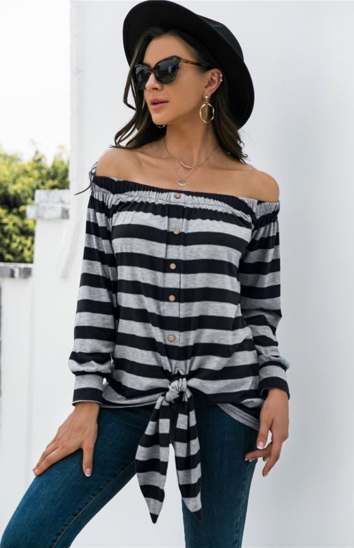 Levoire | Blouse rayée avec décoration de bouton unilatérale et lien