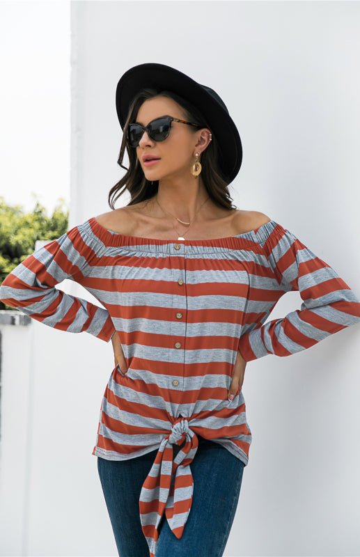 Levoire | Blouse rayée avec décoration de bouton unilatérale et lien