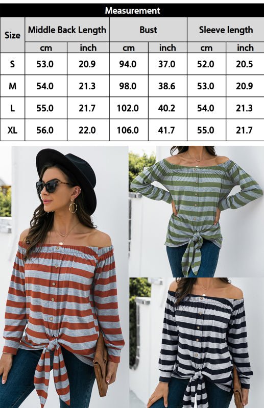 Levoire | Blouse rayée avec décoration de bouton unilatérale et lien Orange